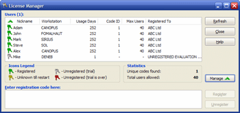 "License Manager" window